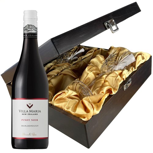 Villa Maria Pinot Noir Private Bin 75cl Red Wine And Glasses In Luxury Presentation Box
